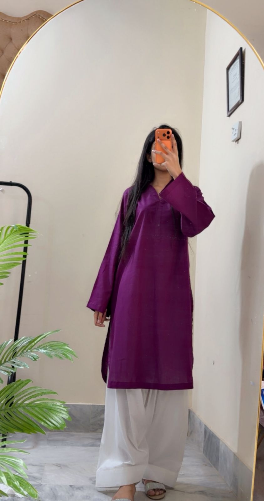 2-PIECE LAWN COTTON WITH WHITE FARSHI SHALWAR (Purple)